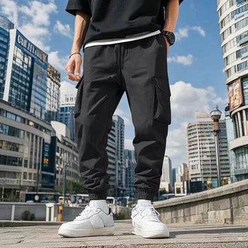 AIDASE  -  Summer Casual Loose Trousers Men Fashion Pure Color Drawstring Patchwork Pants Stylish Mens Multi Pockets Cargo Pants Streetwear aidase-shop